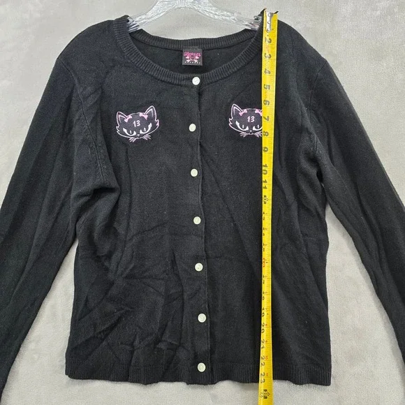Lucky 13 Girls XL Cardigan Black Pink Cat Bad Luck Kitten Klub Sweater - Picture 7 of 12